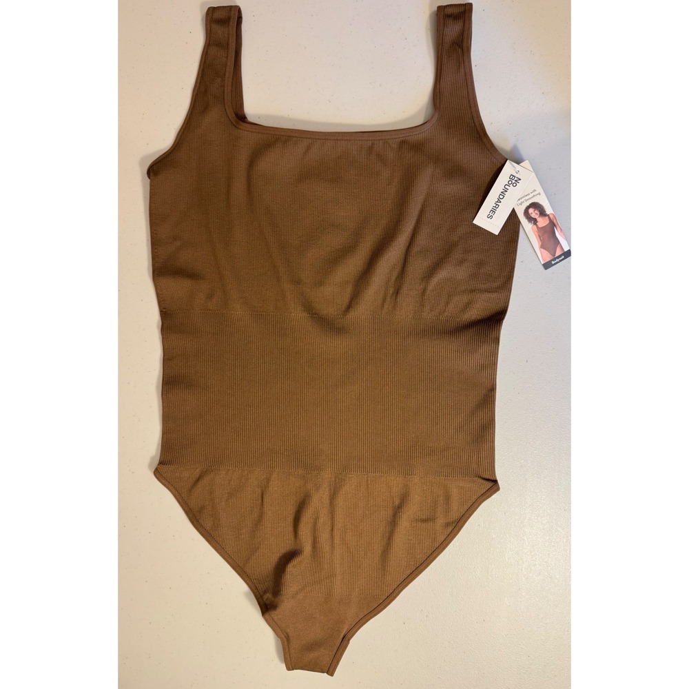No Boundaries Bodysuit Women XXXL Brown Seamless Ribbed Smoothing SquareNeck NEW